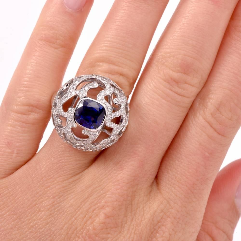 French 4.68 Sapphire Diamond  Cocktail Ring  3