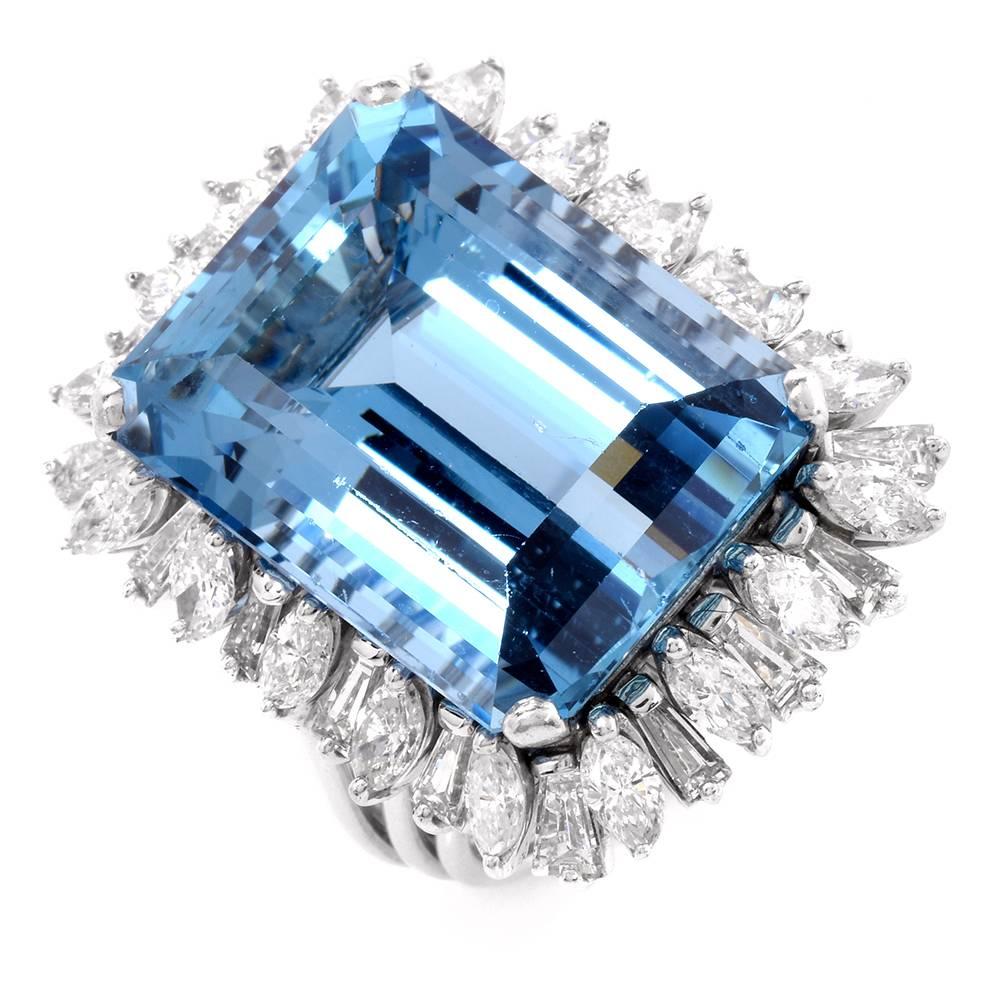 1960s Santa Maria Aquamarine Diamond Cocktail Ring 1