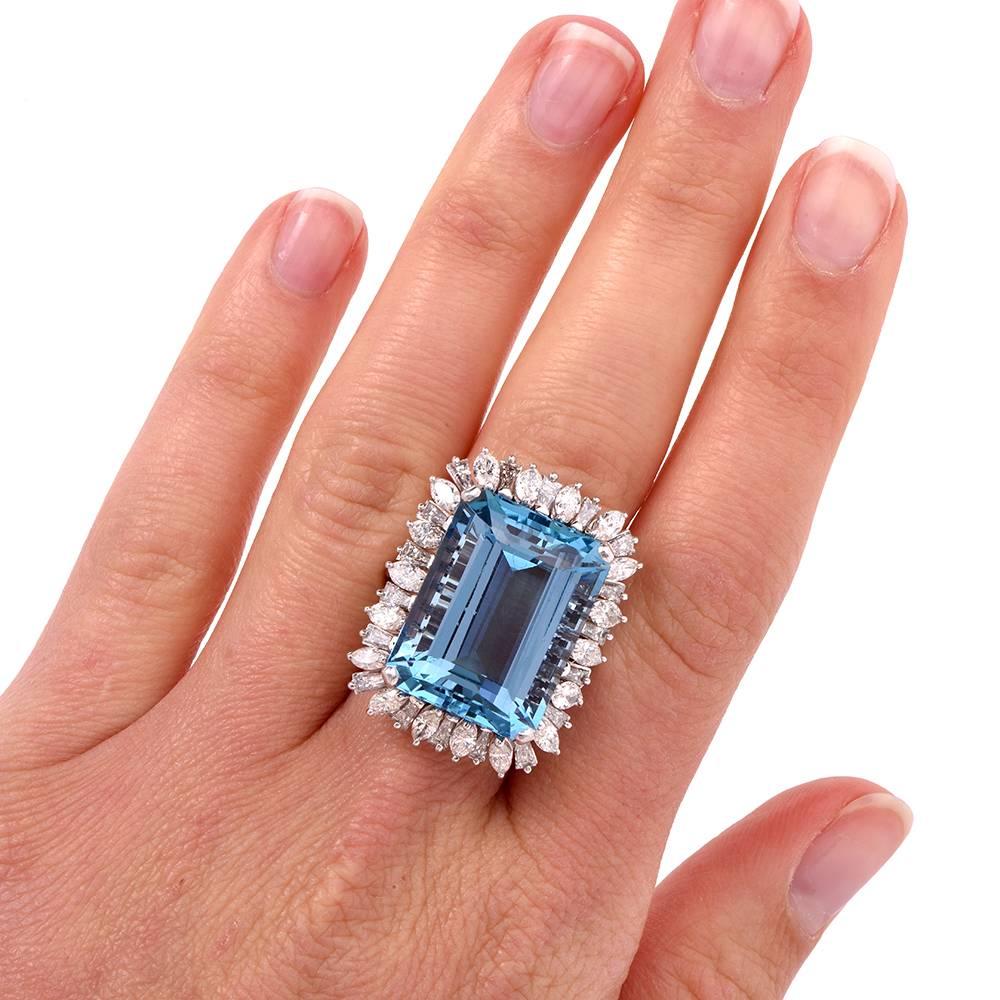 1960s Santa Maria Aquamarine Diamond Cocktail Ring 2