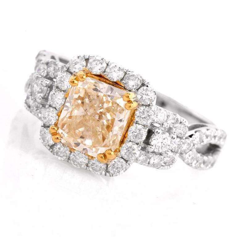 Halo Natural Yellow Diamond Engagement  Ring  For Sale  at 