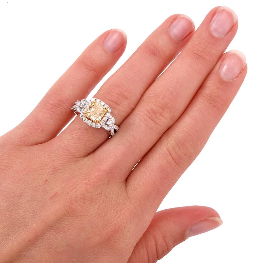 Women's Halo Natural Yellow Diamond  Engagement Ring