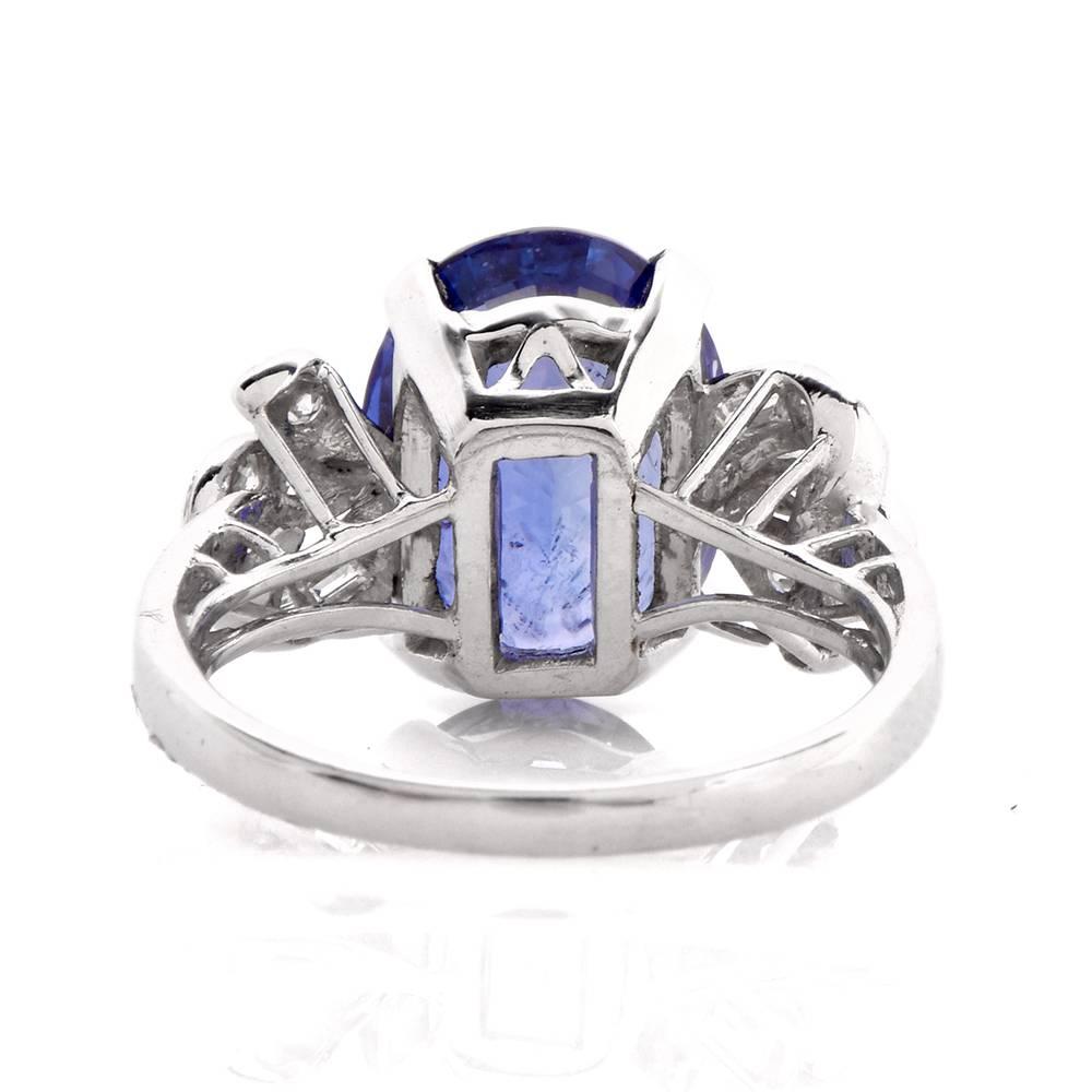 Women's  1960's  6.07 carat Ceylon Blue  Sapphire Diamond Platinum Ring
