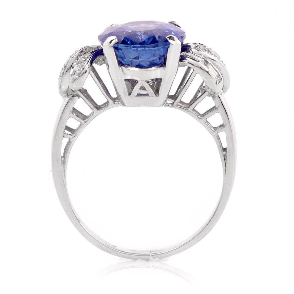  1960's  6.07 carat Ceylon Blue  Sapphire Diamond Platinum Ring 1