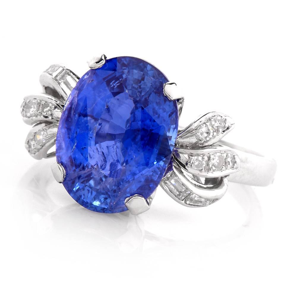  1960's  6.07 carat Ceylon Blue  Sapphire Diamond Platinum Ring In Excellent Condition In Miami, FL