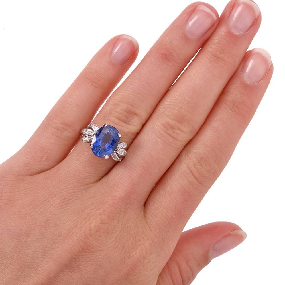  1960's  6.07 carat Ceylon Blue  Sapphire Diamond Platinum Ring 2