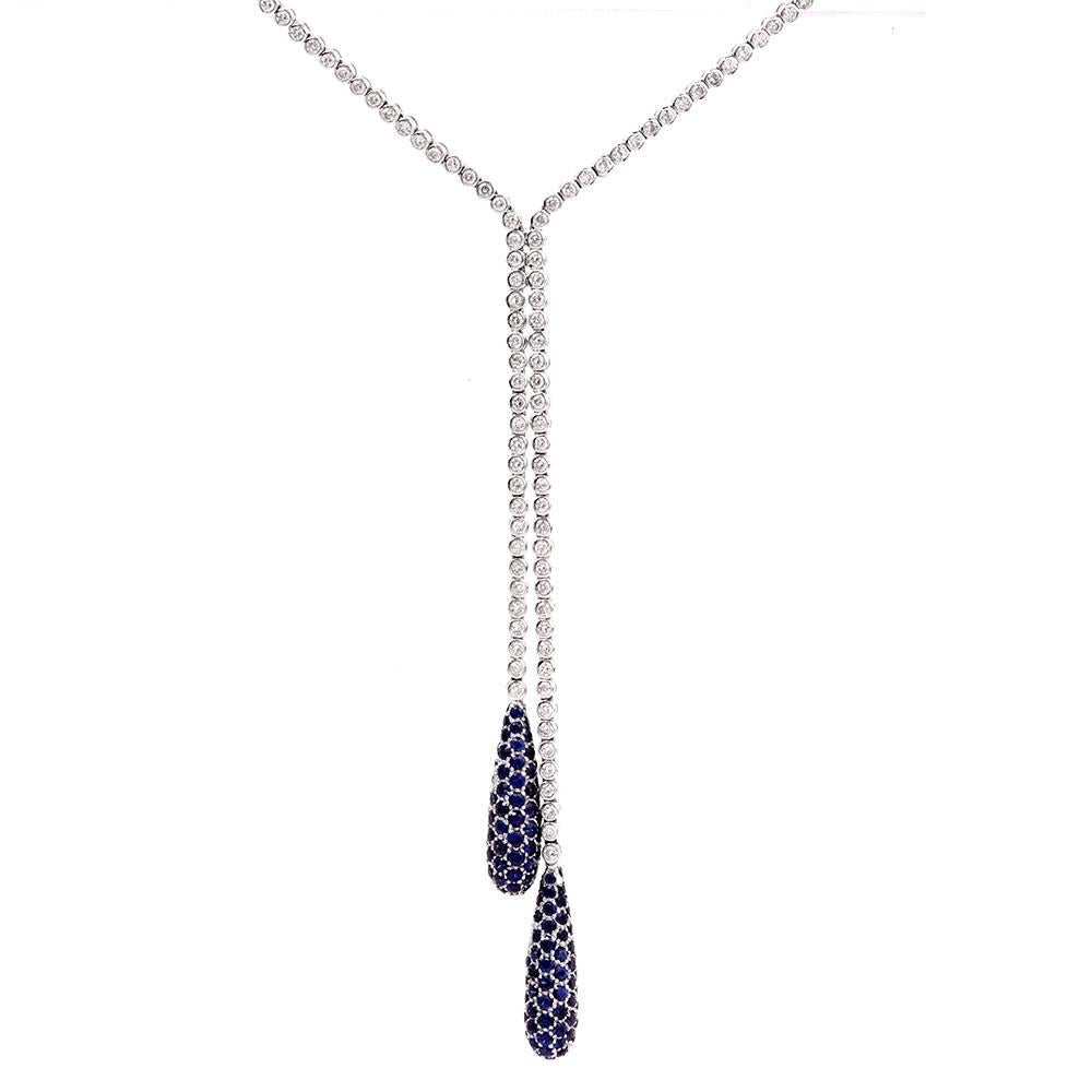 Diamond Sapphire Double Drop Tassel Necklace  1