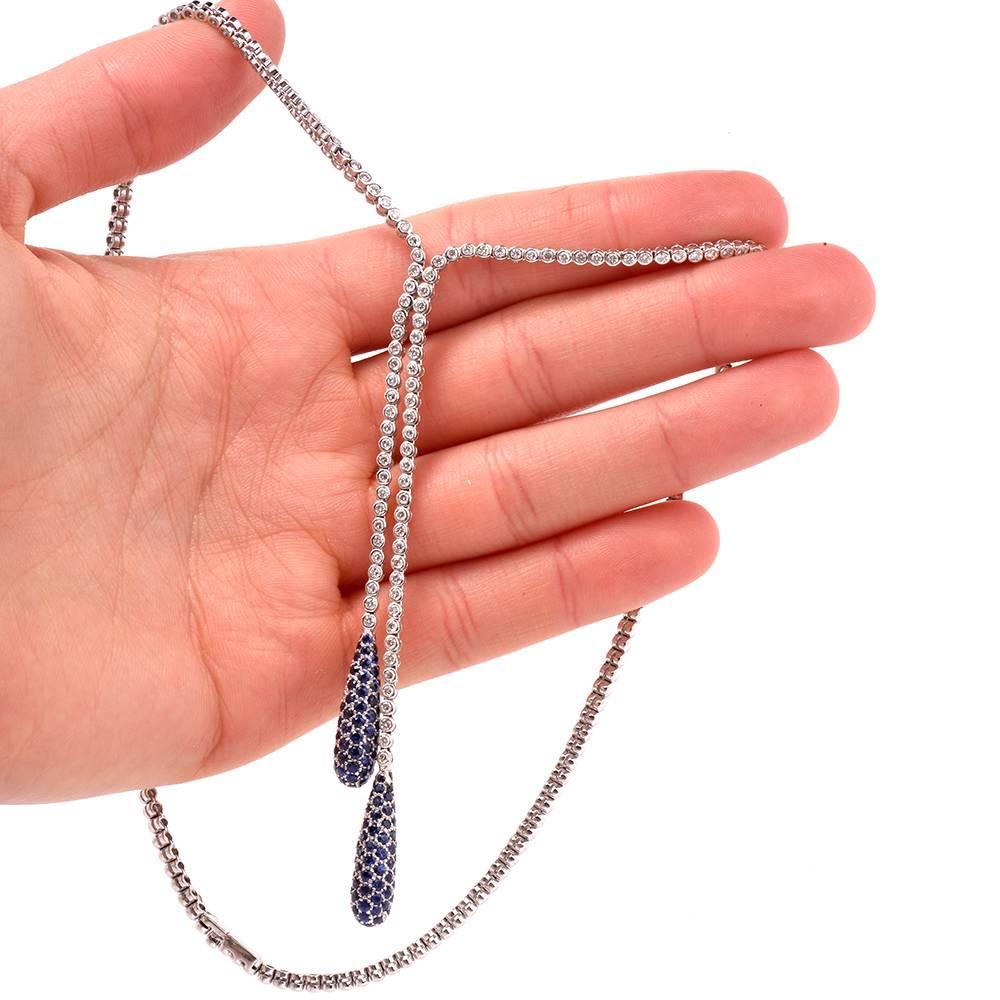 Art Deco Diamond Sapphire Double Drop Tassel Necklace 