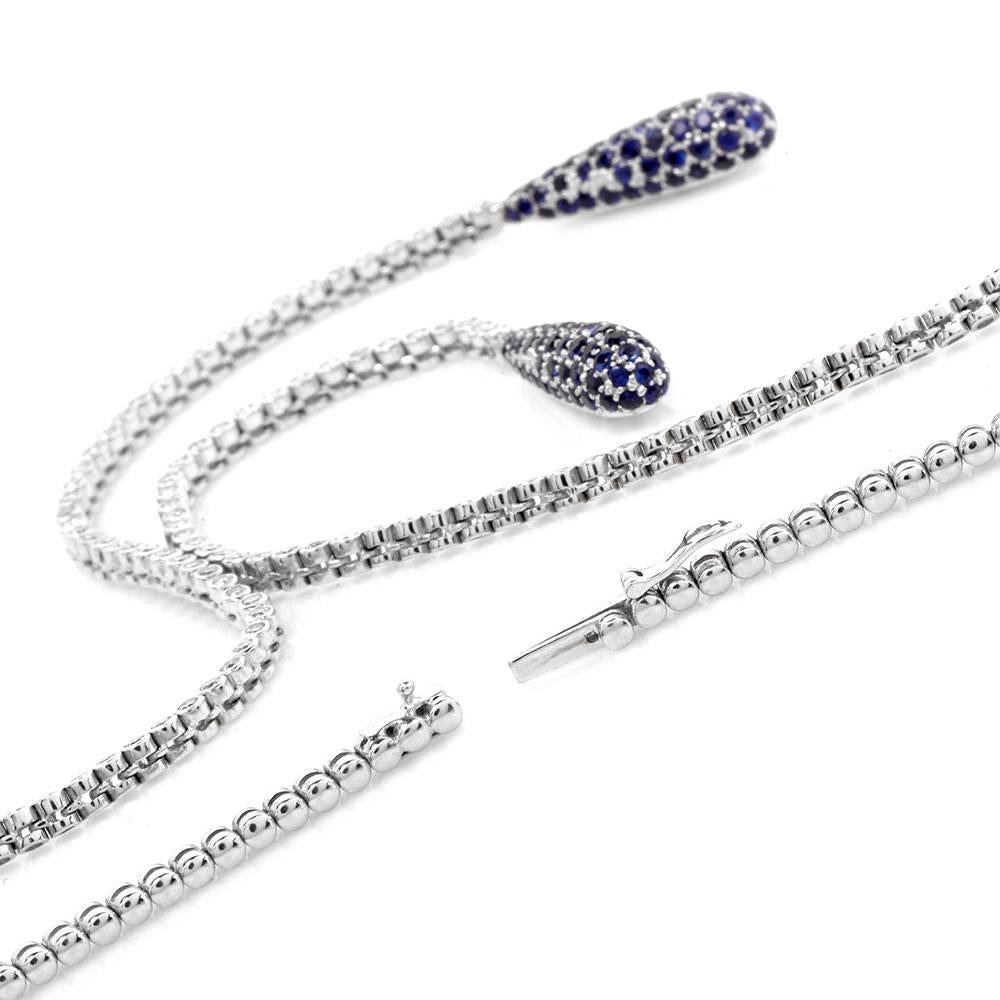 Diamond Sapphire Double Drop Tassel Necklace  2