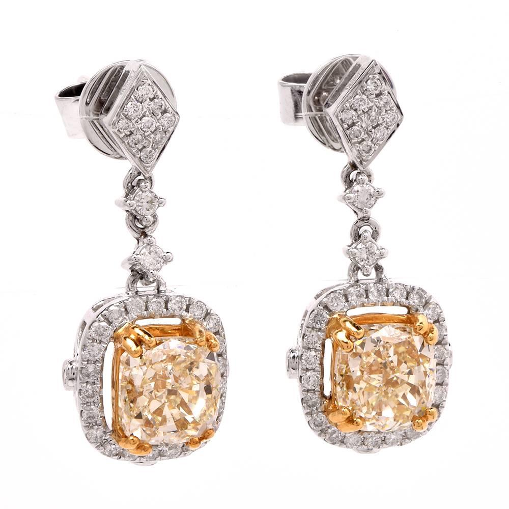Art Deco Modern Natural  Light  Diamond  Gold Drop Earrings