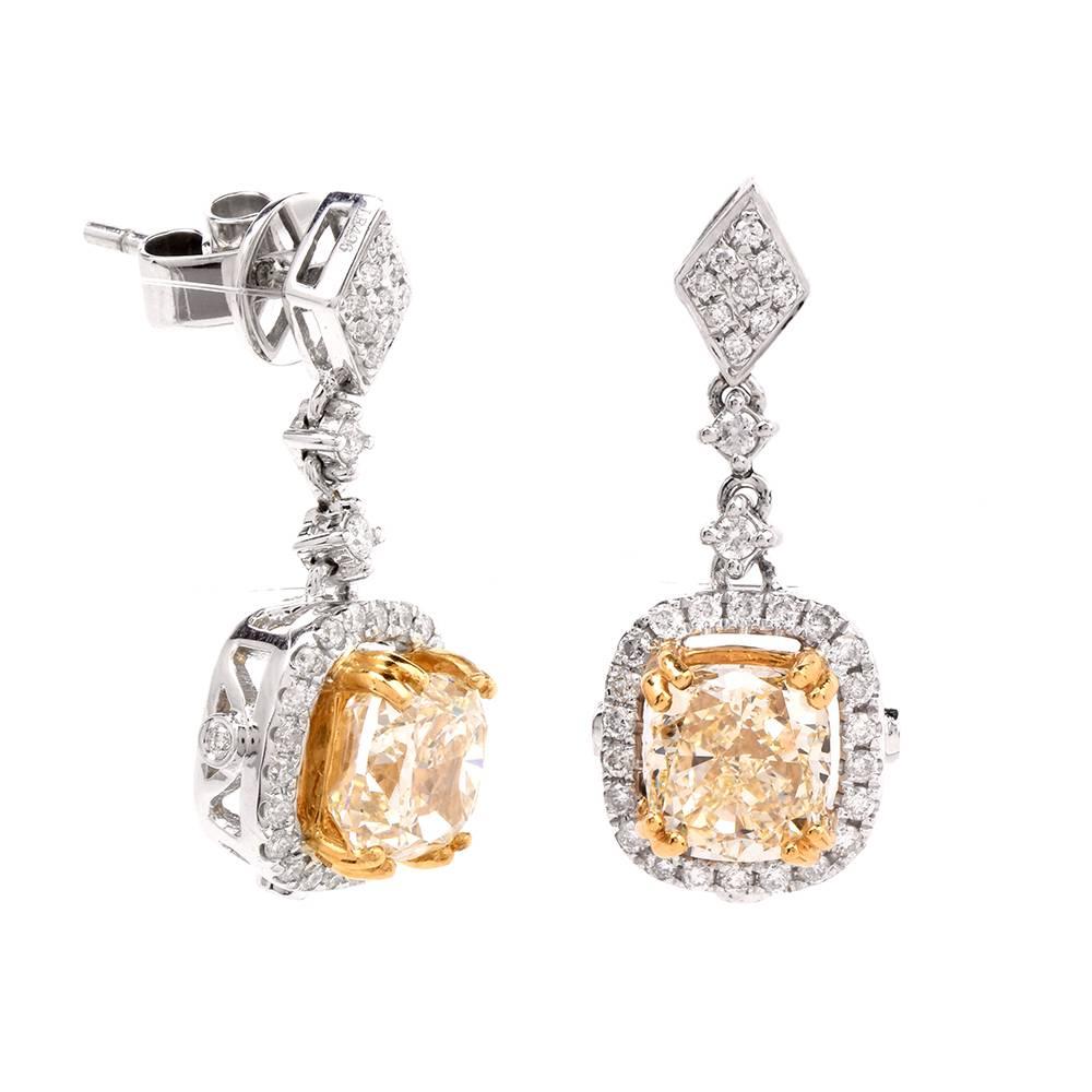 Women's Modern Natural  Light  Diamond  Gold Drop Earrings