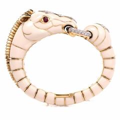 David Webb Diamond Cream Enamel Gold Horse Bangle Bracelet 6
