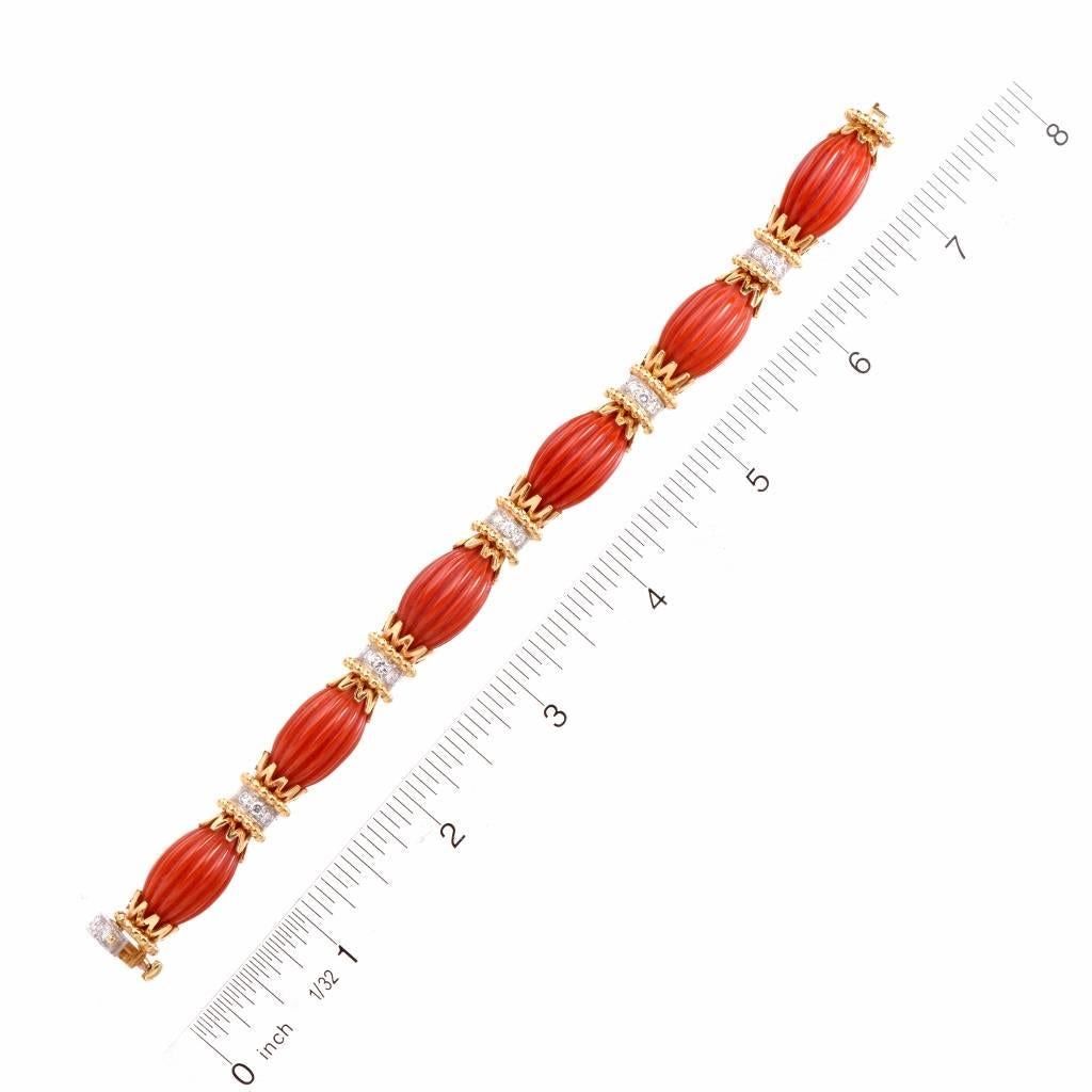 1970s Van Cleef & Arpels VCA Coral  Diamond Gold Link Bracelet 2