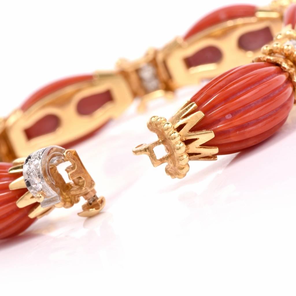 Women's 1970s Van Cleef & Arpels VCA Coral  Diamond Gold Link Bracelet