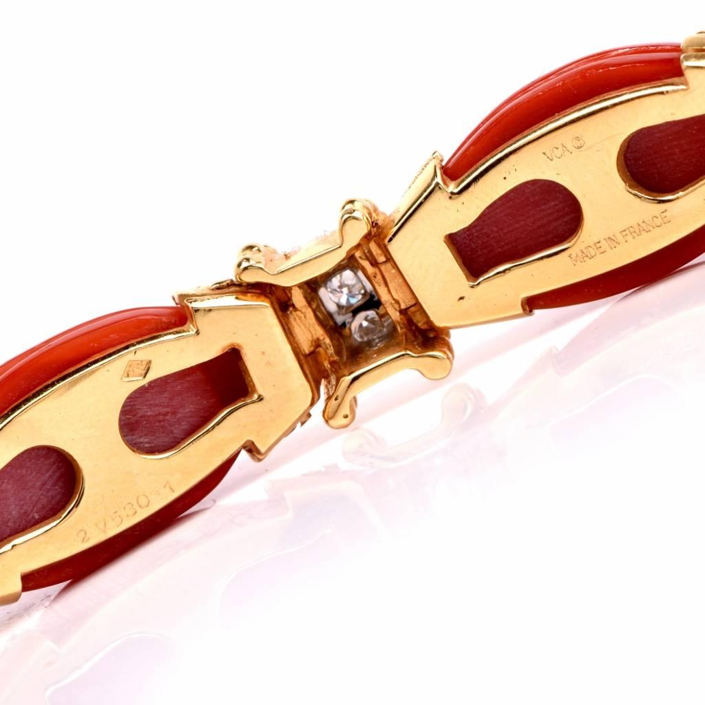 1970s Van Cleef & Arpels VCA Coral  Diamond Gold Link Bracelet 1