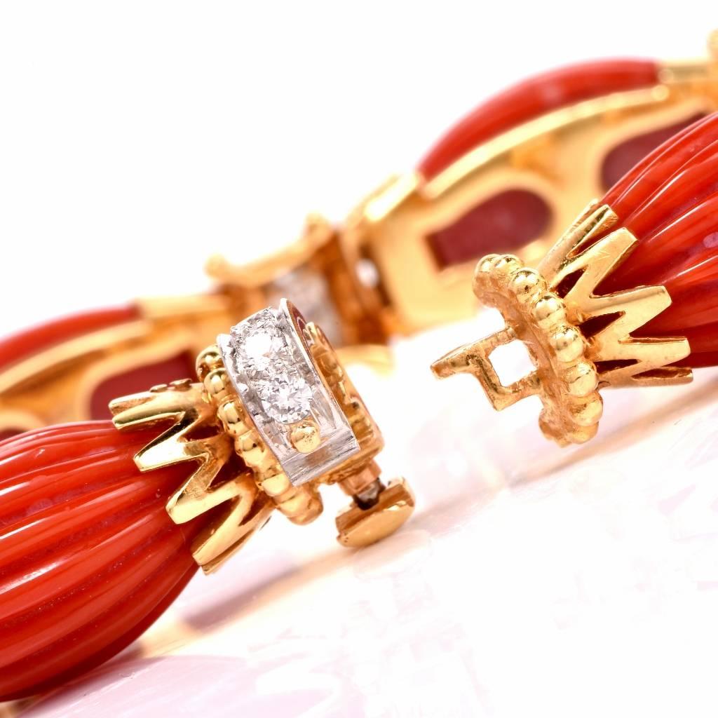 1970s Van Cleef & Arpels VCA Coral  Diamond Gold Link Bracelet 3