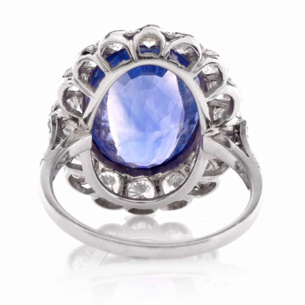 1950s GIA Certified 8.29 Carat Blue Sapphire Diamond Platinum Ring 1