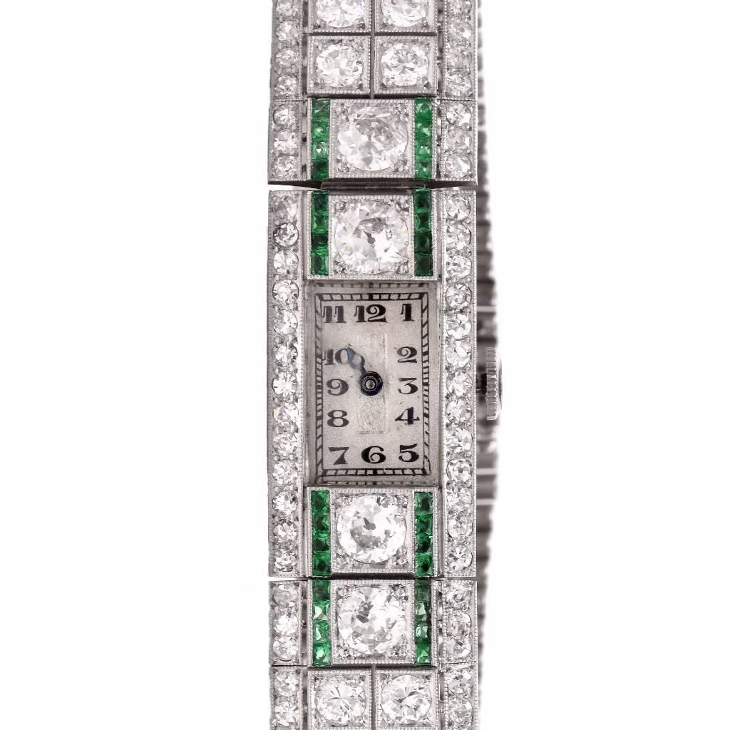 
This elegant  antique Art Deco ladies watch is an authentic timepiece  of the 1920’s and  an invaluable collectible item. 

Gender: Ladies

Material: Solid platinum  Case & Bracelet with 18k Gold Clasp

Case Dimensions: 24mm X 13mm

Dial Color: