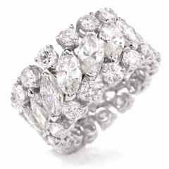 1960s Marquise and Round Diamond Platinum Eternity Band Ring
