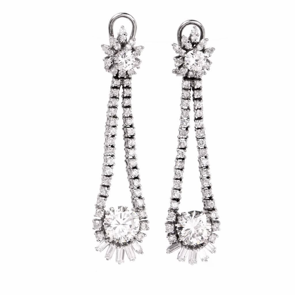 Women's Long 6.65 Carat Diamond Chandelier Platinum Drop Earrings