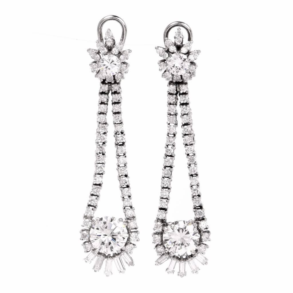 Long 6.65 Carat Diamond Chandelier Platinum Drop Earrings