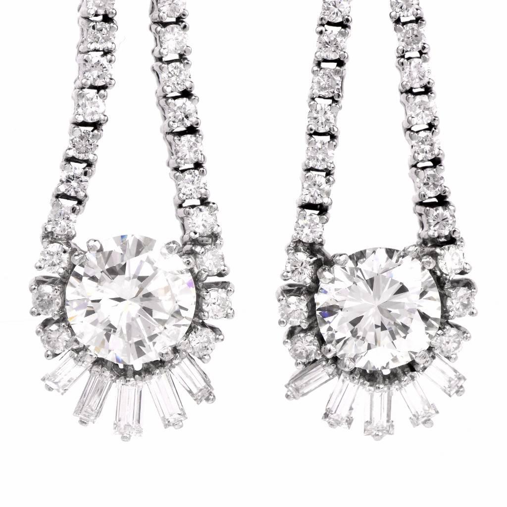 Romantic Long 6.65 Carat Diamond Chandelier Platinum Drop Earrings