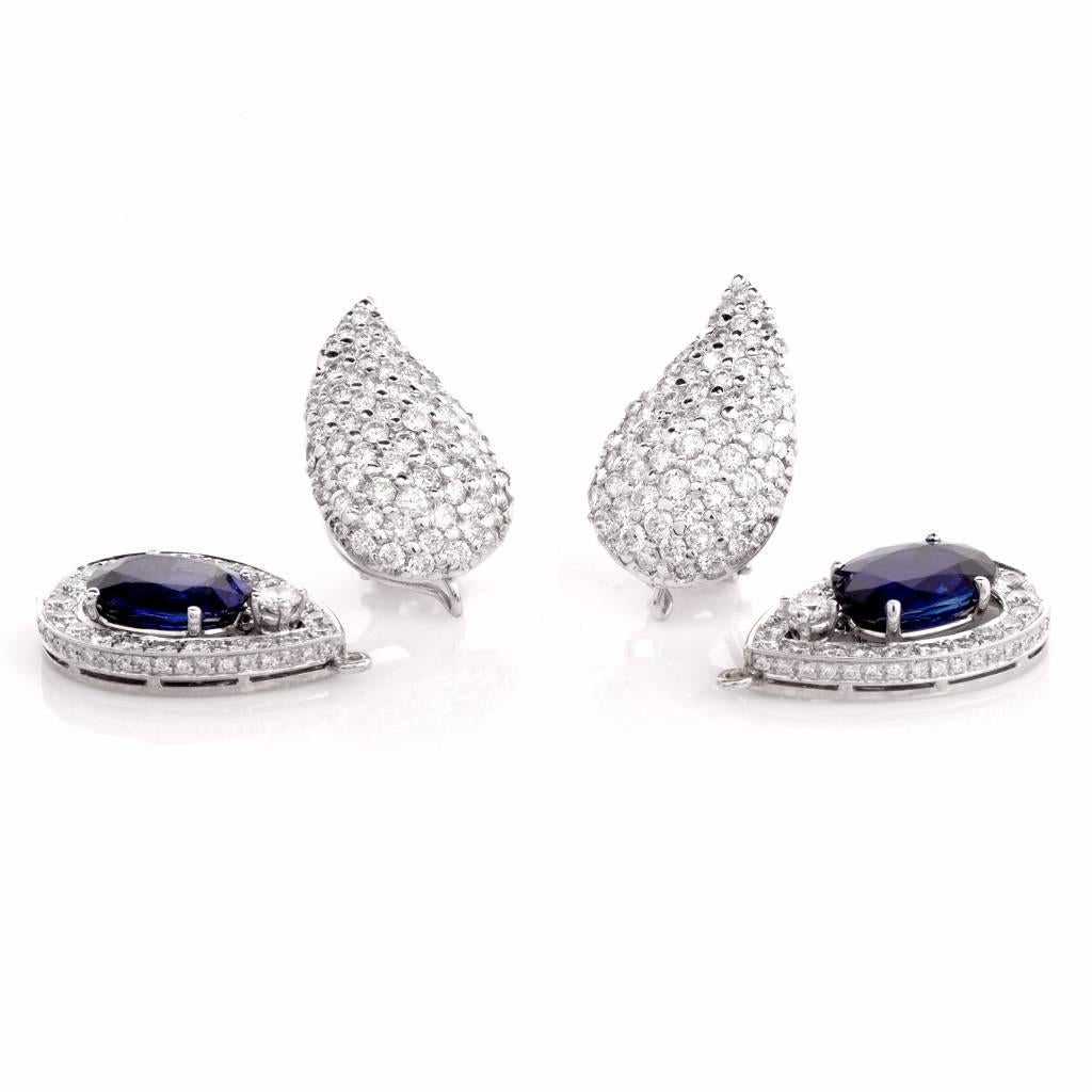 Women's 1980s Certified GIA Sapphire Diamond Day to Night Earrings
