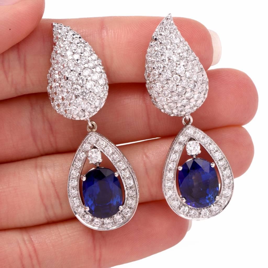 1980s Certified GIA Sapphire Diamond Day to Night Earrings 1