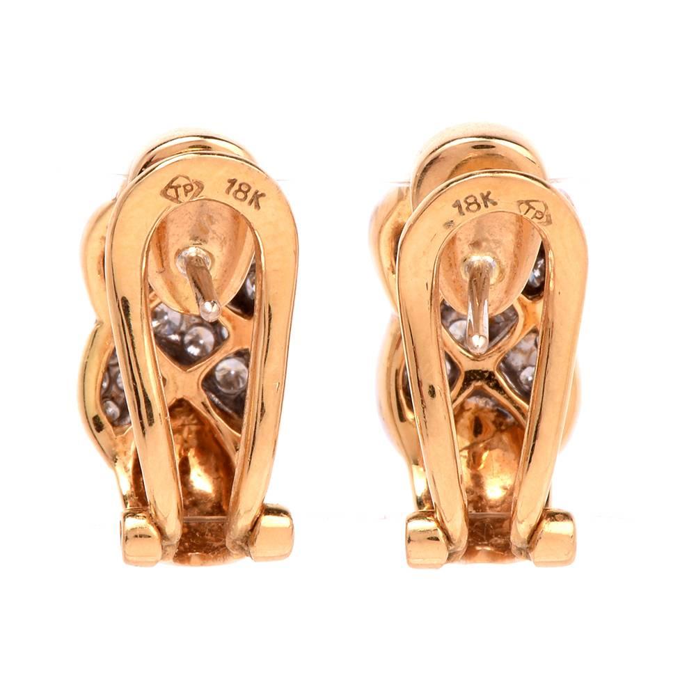 Diamond Gold Huggie Clip-On Earrings In Excellent Condition In Miami, FL