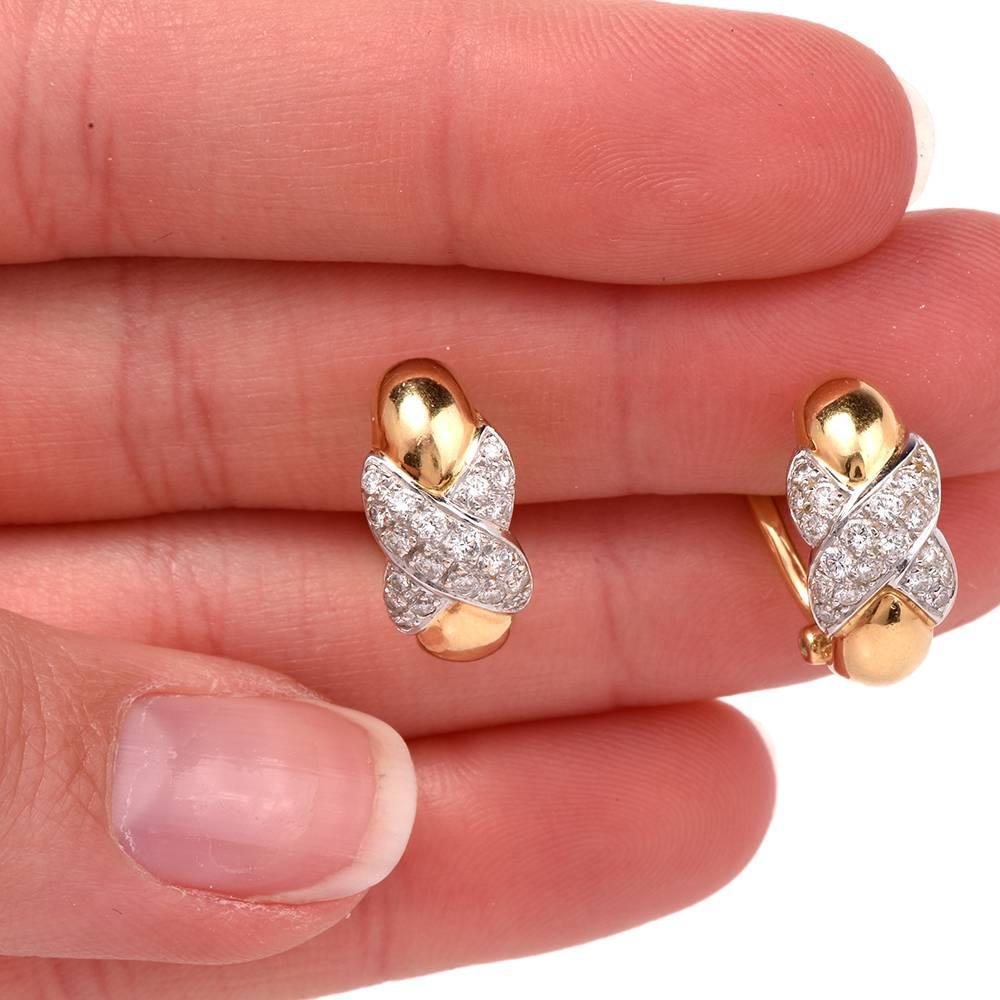 Women's Diamond Gold Huggie Clip-On Earrings