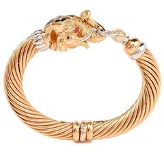 1980s Cable Gold Bangle Elephant Bracelet