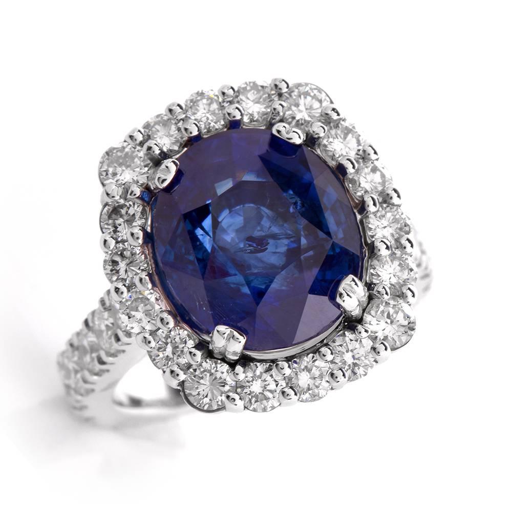 Women's Certified Ceylon 12.57 Carat Sapphire Diamond Ring