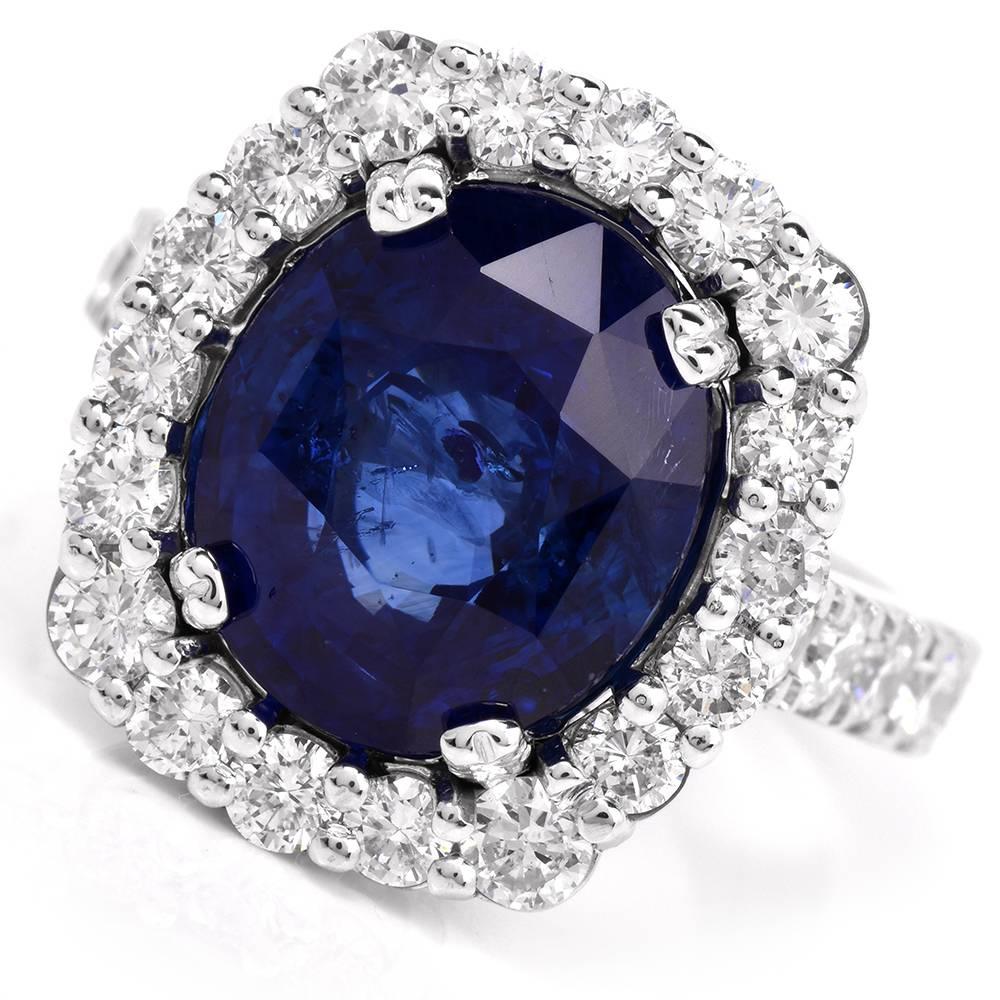 Certified Ceylon 12.57 Carat Sapphire Diamond Ring 1