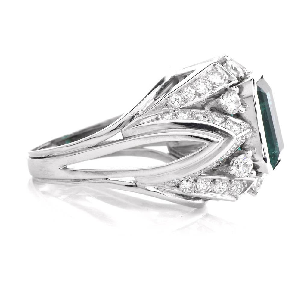 1960s GIA Certified   Emerald Diamond Cocktail Ring 1