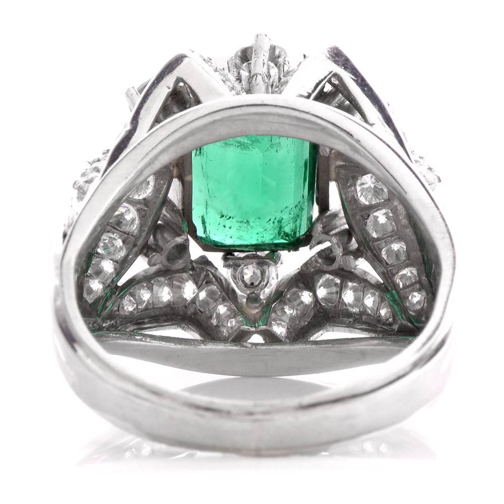 1960s GIA Certified   Emerald Diamond Cocktail Ring 2