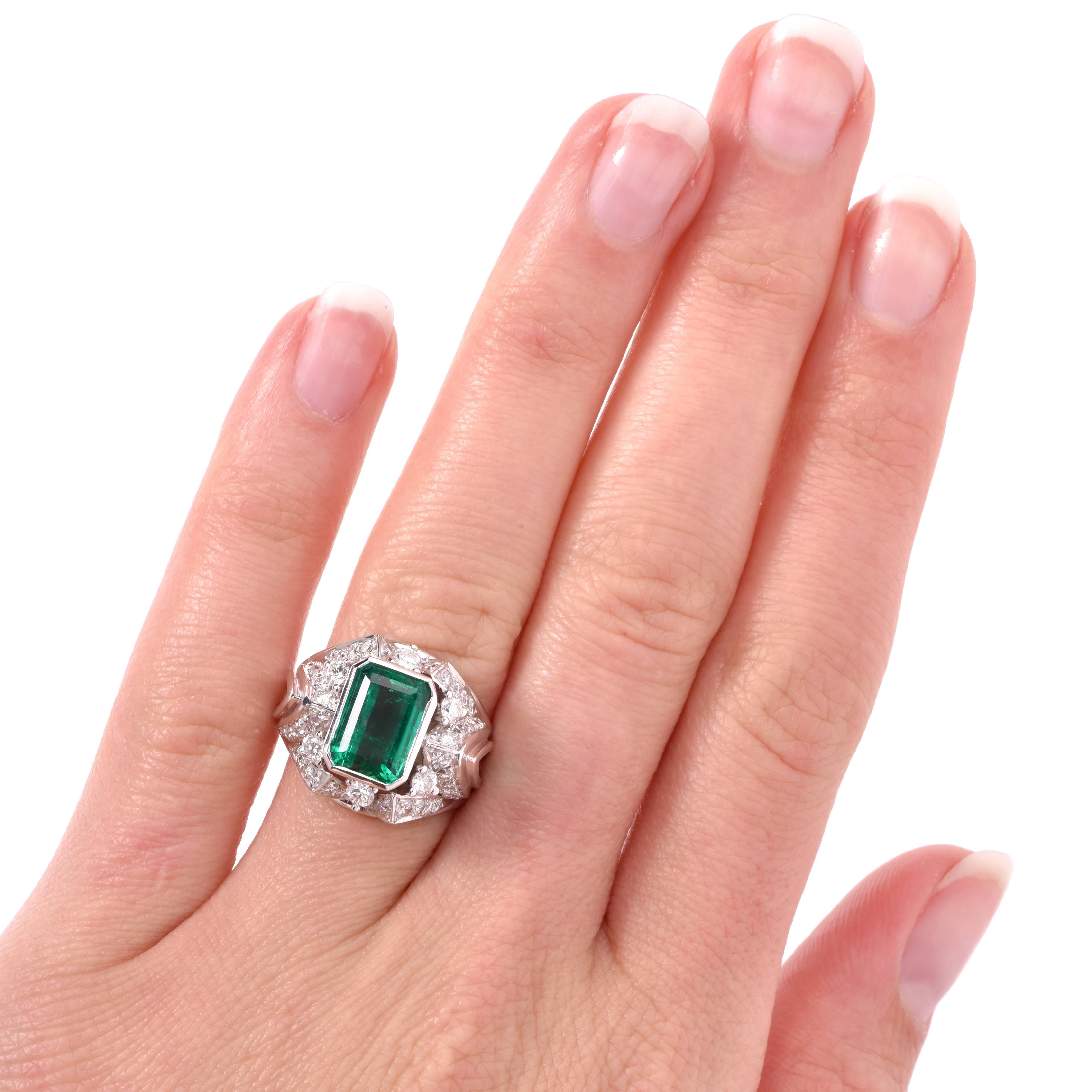 1960s GIA Certified   Emerald Diamond Cocktail Ring 4