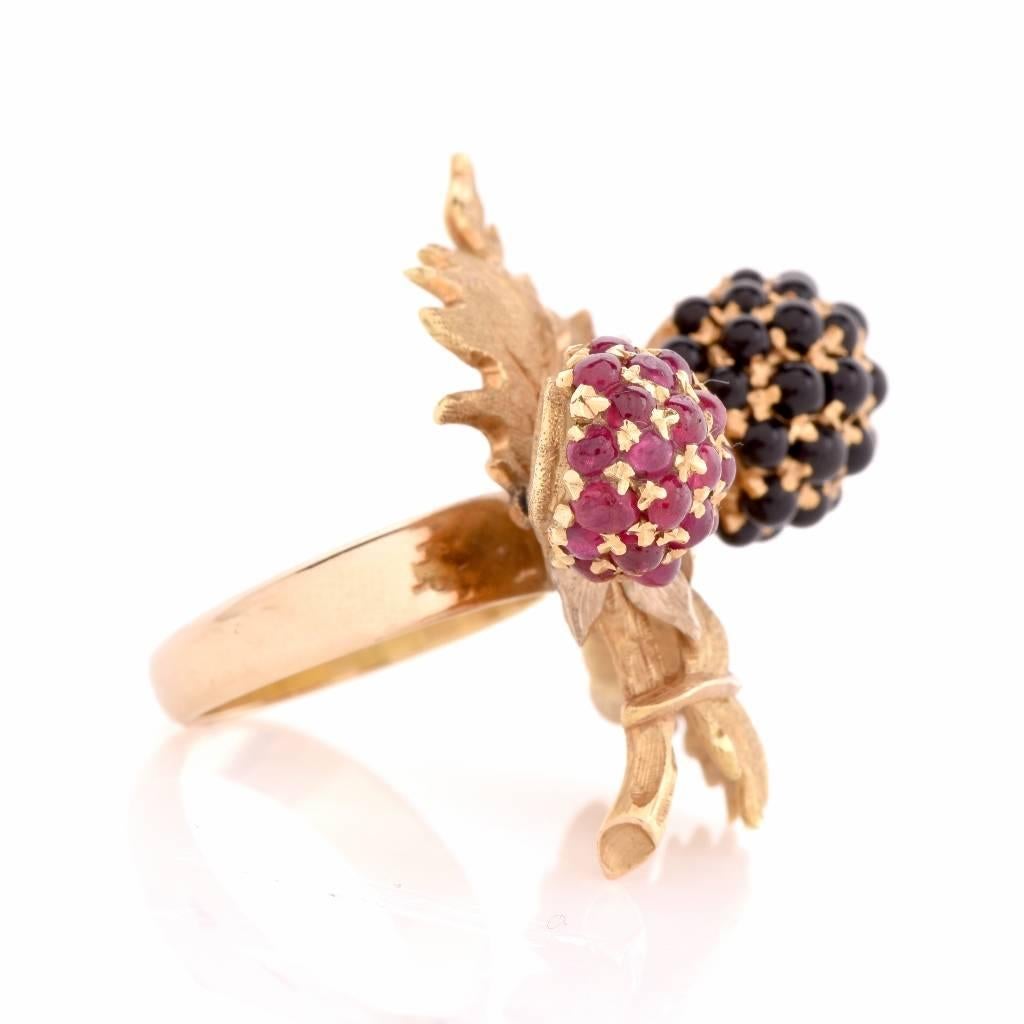 Buccellati Ruby Cabochon Onyx Gold Floral Ring 1