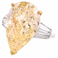 13.41 Carat GIA Certified Light Yellow Pear Diamond Platinum Ring 9