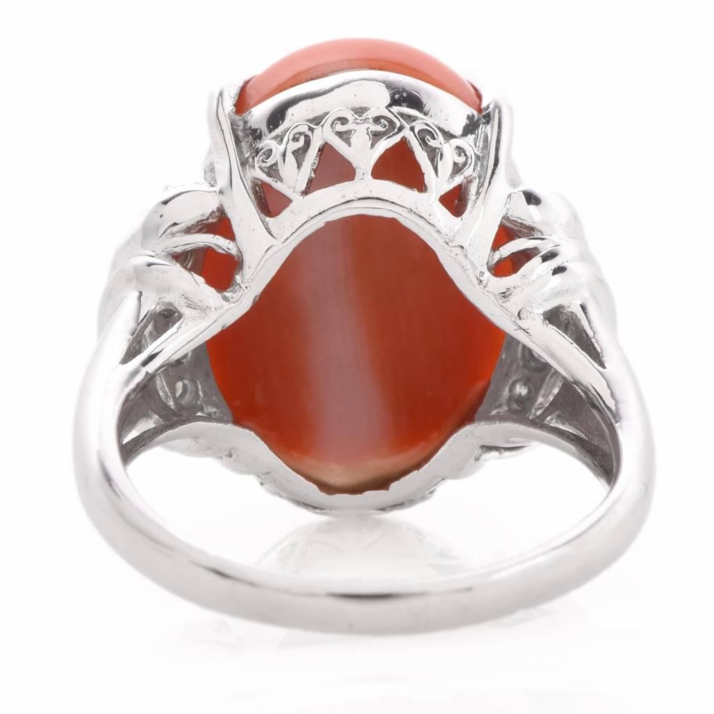 Coral Diamond Platinum Cocktail Ring 3