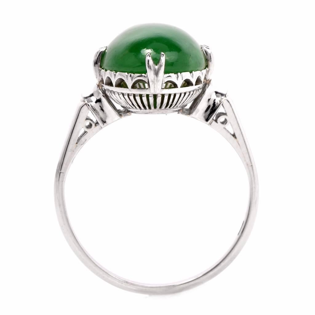 Green Jade Cabochon Platinum Ring 1