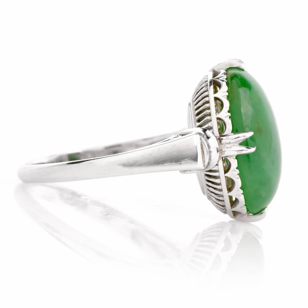 Green Jade Cabochon Platinum Ring 2