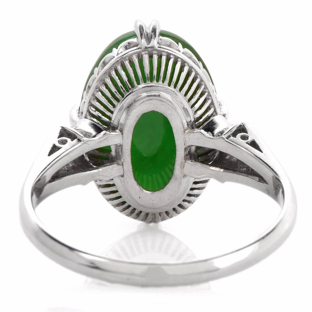Art Deco Green Jade Cabochon Platinum Ring