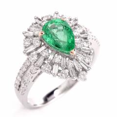1980s Emerald Diamond Gold Cocktail Ring