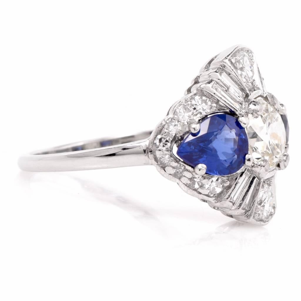 Women's Blue Sapphire Diamond Platinum Ring