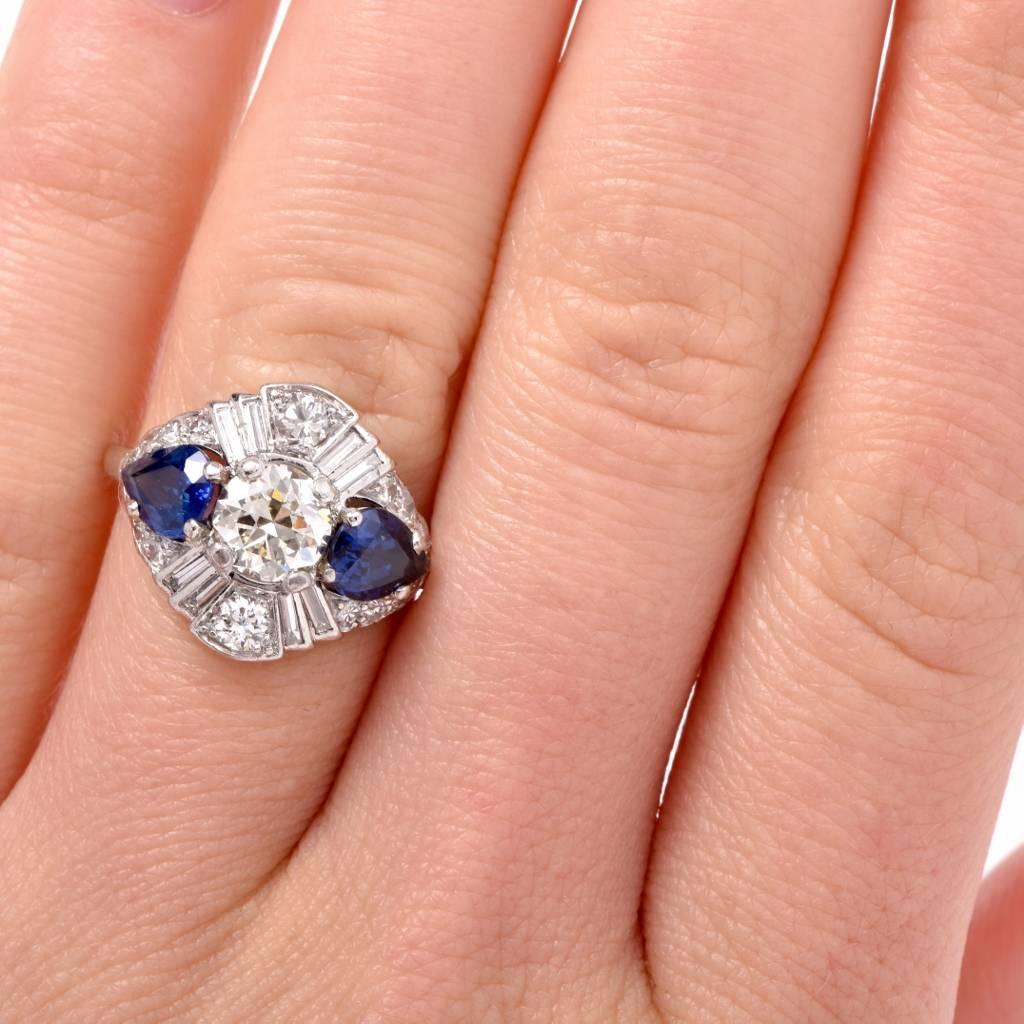 Blue Sapphire Diamond Platinum Ring 3