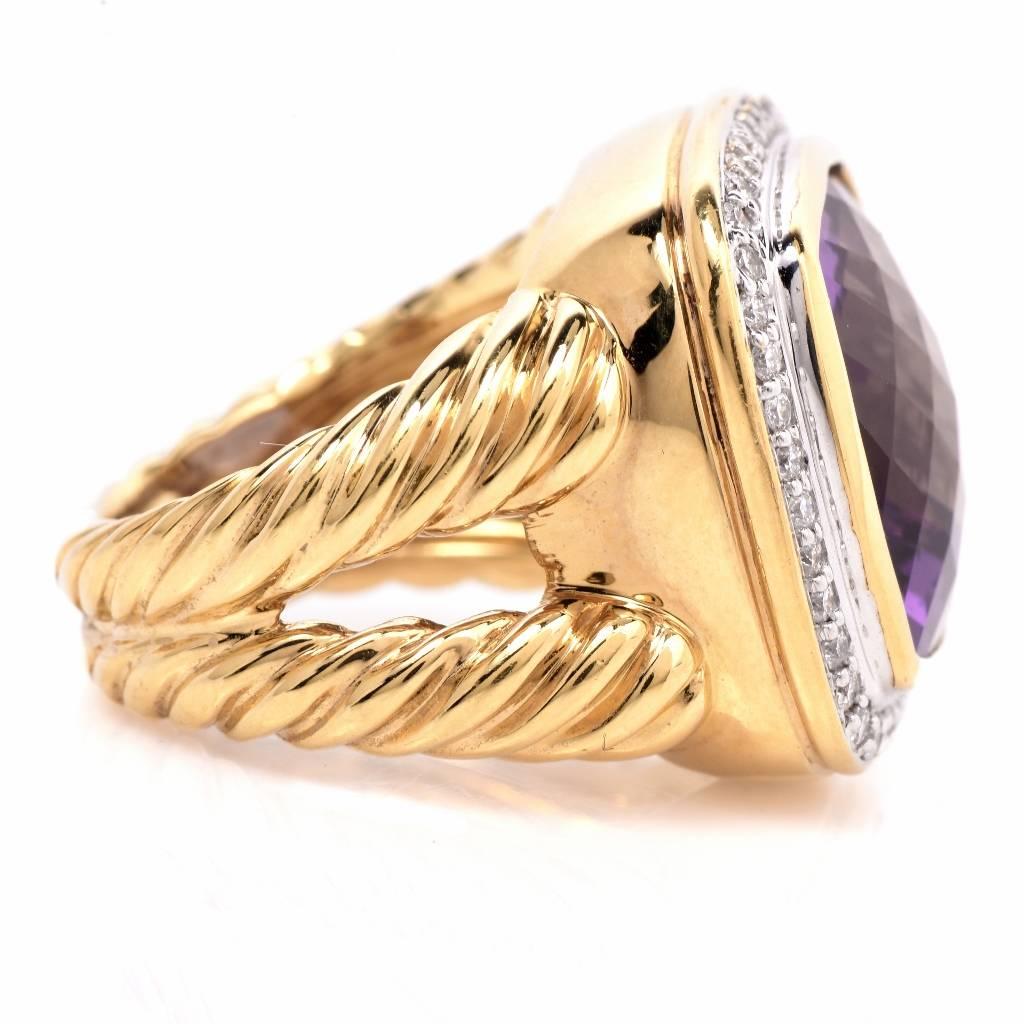 David Yurman Albion Amethyst Diamond Gold  Ring  3