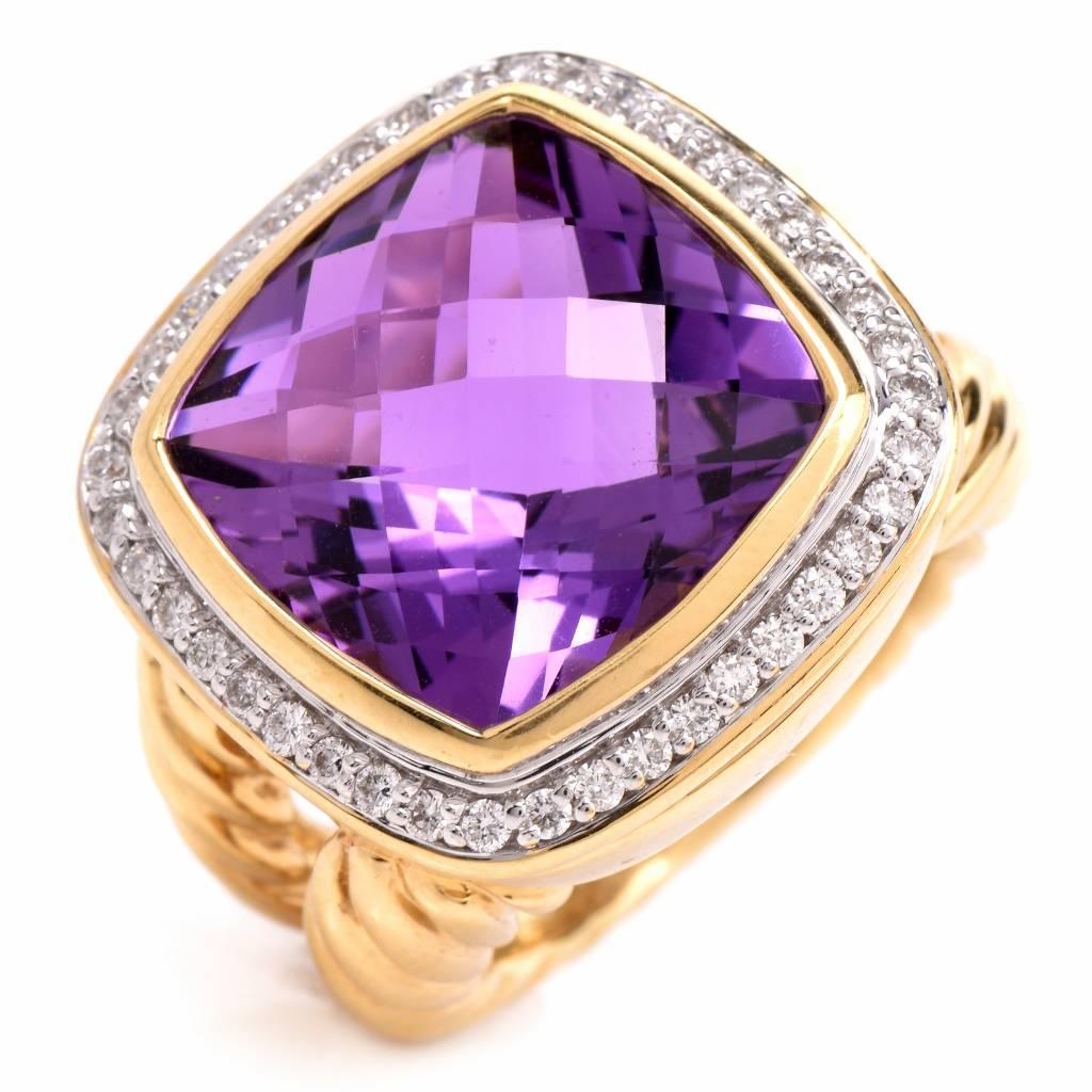 Women's David Yurman Albion Amethyst Diamond Gold  Ring 