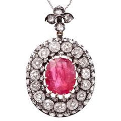 Antique Rare Burma Ruby No Heat Diamond Gold Pendant