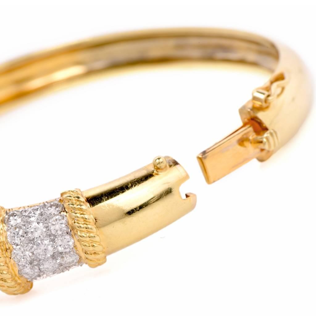 1980s Diamond Yellow Gold Bangle Bracelet 1