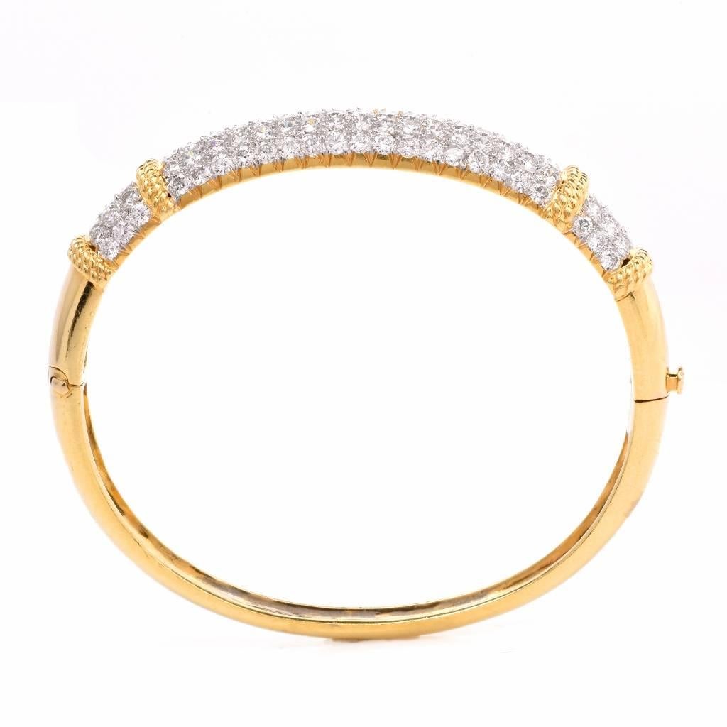 Women's 1980s Diamond Yellow Gold Bangle Bracelet