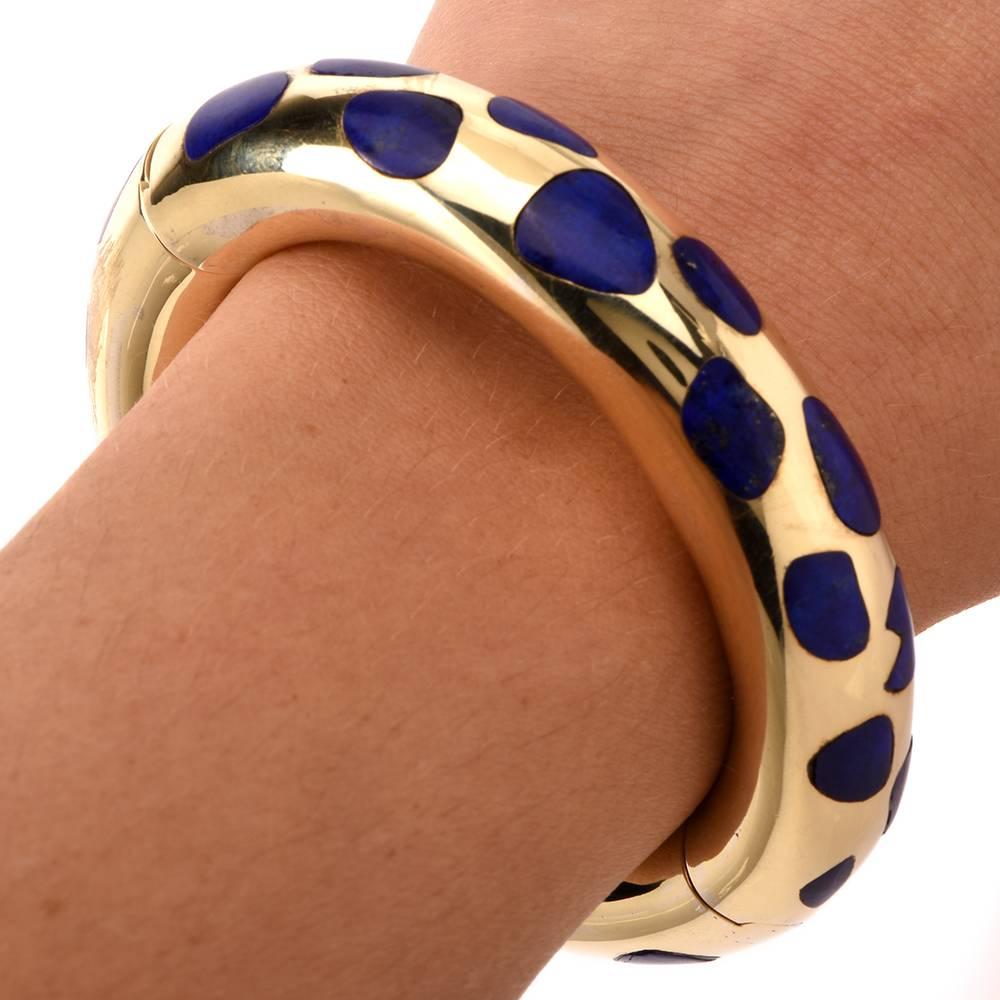 Tiffany & Co. Angela Cummings Lapis Gold Bangle Bracelet In Excellent Condition In Miami, FL